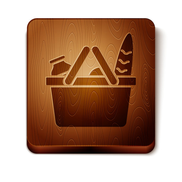 棕色的购物篮和食品图标孤立在一起图片下载