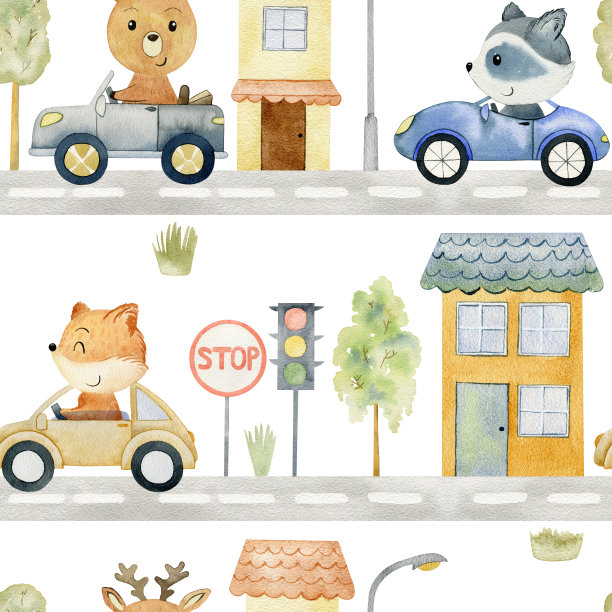 天衣无缝的图案与孩子气的卡通小镇。图片下载