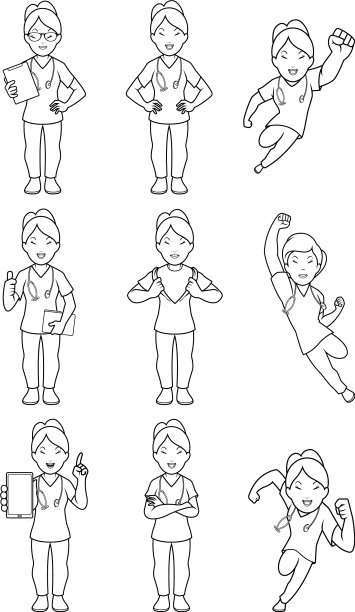 护士亚洲女性线条艺术图片下载