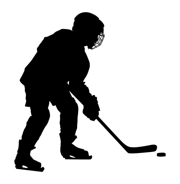 曲棍球运动员的剪影，有棍子和洗衣机图片下载