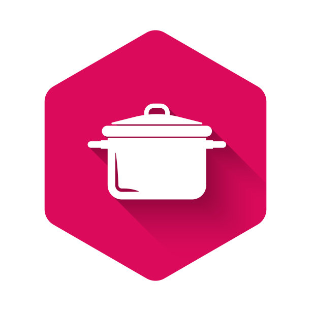 白色烹饪锅图标孤立与长阴影图片下载