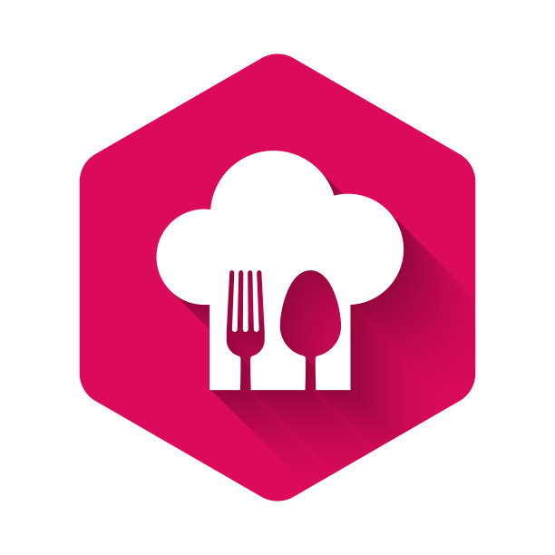 白色厨师帽与叉子和勺子图标隔离图片下载