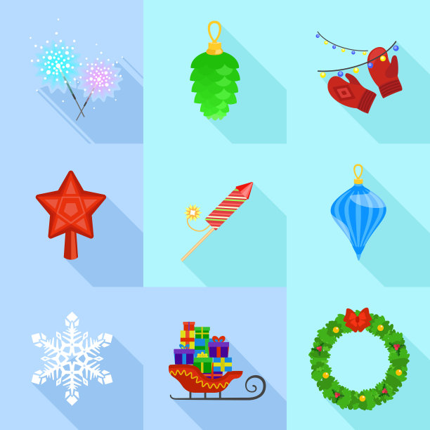 冬季假期图标设置平坦的风格图片下载