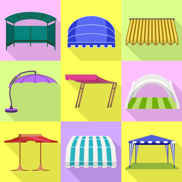 帐篷图标设置平坦的风格图片下载