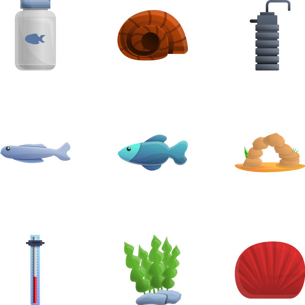 水族馆元素图标设置卡通风格图片下载