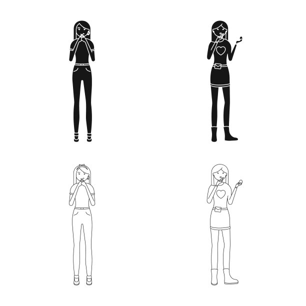 孤立对象的姿态和情绪图标集图片下载