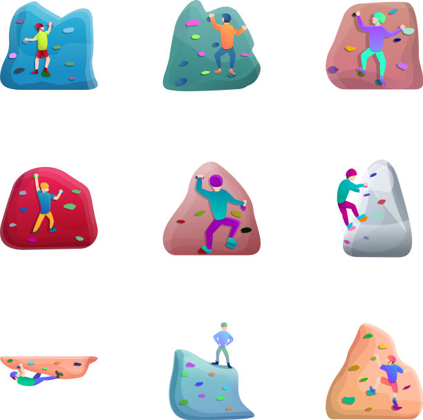 室内攀岩图标集卡通风格图片下载