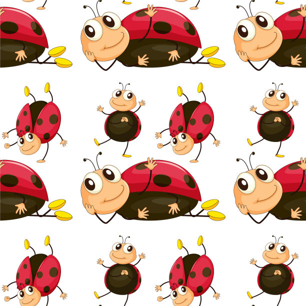 无缝图案瓷砖卡通与瓢虫图片下载