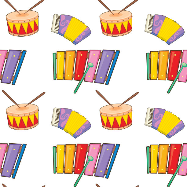 无缝图案瓷砖卡通与音乐主题图片下载