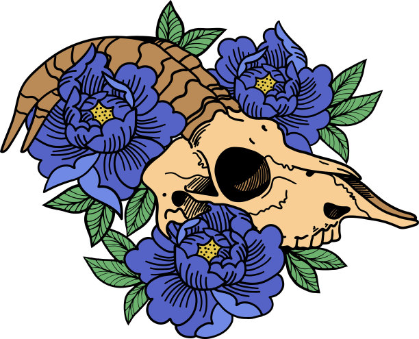 玫瑰纹身，骷髅头，羊角图片下载