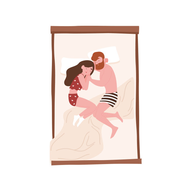 年轻男女面对面躺在床上图片下载