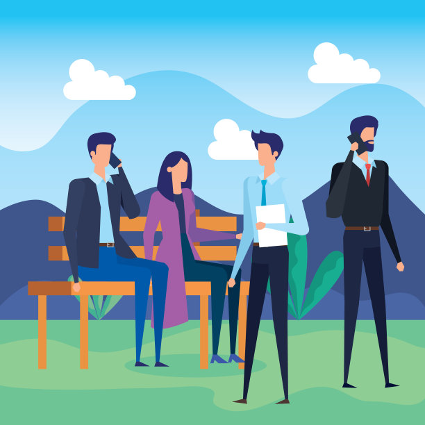 在公园用手机打电话的商务人士图片下载