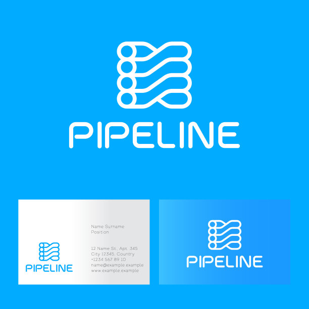 蓝色的管道象征。的名片。管道图标和名片的蓝色背景。图片下载