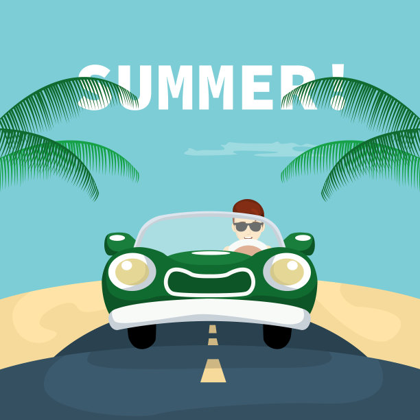 去海滩的假日路上的汽车图片下载