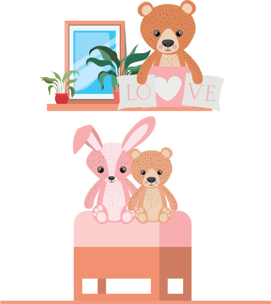 泰迪熊和兔子的设计图片下载