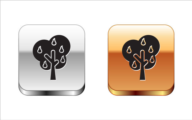 黑色树与梨图标孤立在白色图片下载