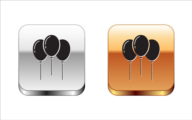 黑色气球与丝带图标孤立的白色图片下载