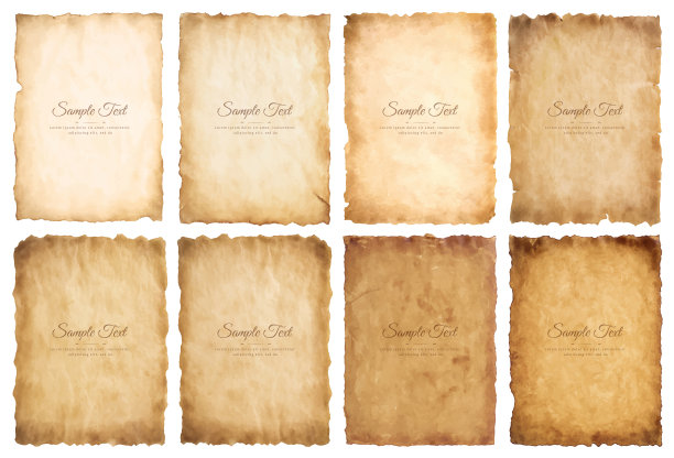 矢量收集设置旧的羊皮纸表年份陈年或纹理孤立在白色背景图片下载