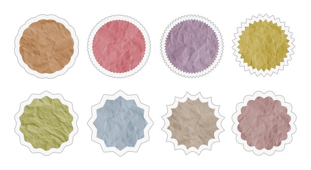 一组空白彩色纸圆形标签隔离在白色背景上的剪切路径图片下载