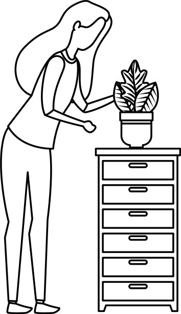 优雅的商人与抽屉和室内植物图片下载