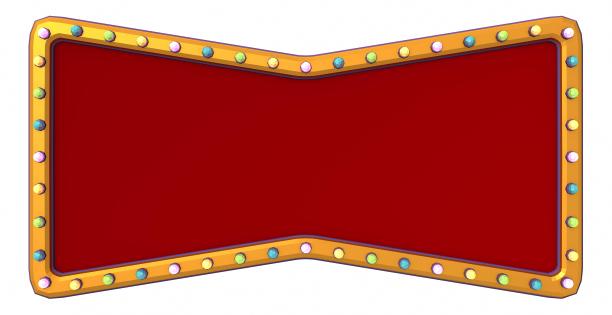 复古广告标志金色边框与彩色灯光在白色背景。三维渲染图片下载