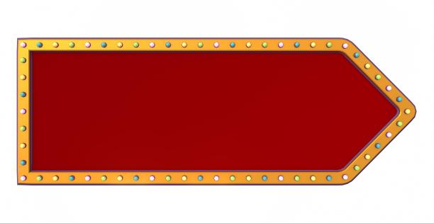 复古广告标志金色边框与彩色灯光在白色背景。三维渲染图片下载