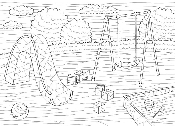 操场着色图形黑白风景素描插图矢量图片下载