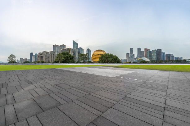 空荡荡的人行道和杭州金融区图片下载