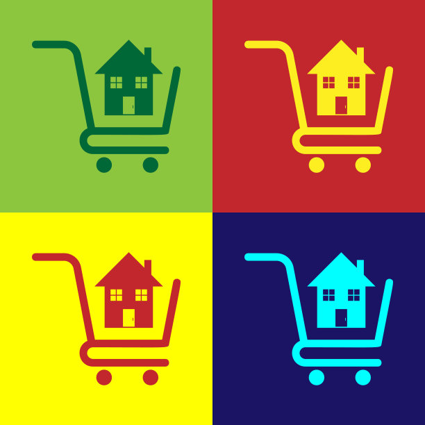 颜色购物车与房子图标孤立上图片下载