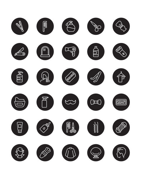 美发图标集 30，隔离在白色背景上图片下载