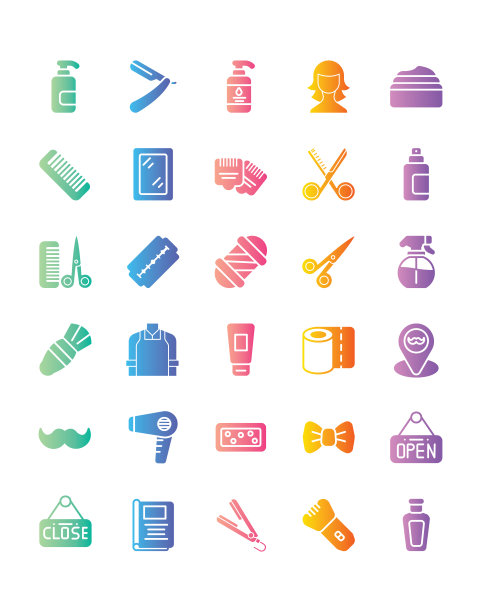 理发店图标设置30孤立的白色背景图片下载