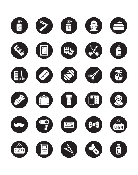 理发店图标设置30孤立的白色背景图片下载