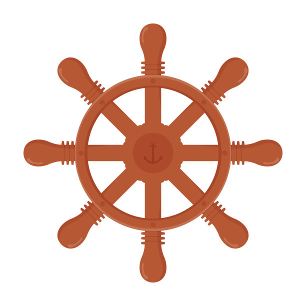 白色背景上孤立的木制船轮。方向盘图片下载