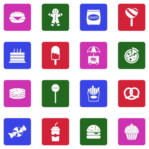 孩子们食物图标。白色平面设计在广场。矢量插图。图片下载