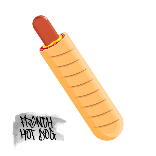 法国热狗快餐的标志。香肠包着番茄酱和芥末图片下载