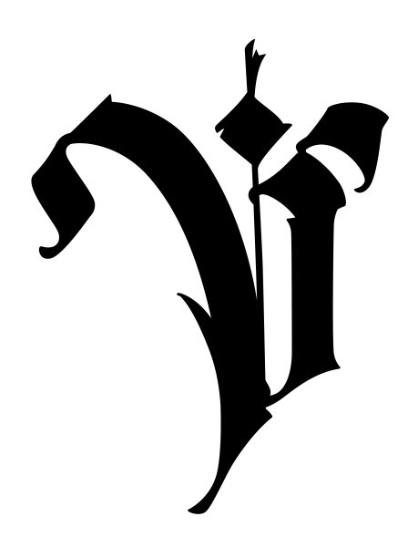 哥特风格的字母V向量。旧的字母表。该符号被隔离在白色背景上。书法，中世纪拉丁字母。公司的标志。字母组合。一种优雅的纹身字体。图片下载