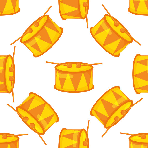 无缝图案与鼓和鼓棒的背景。平面向量插图。矢量图图片下载