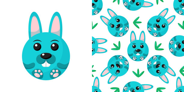 可爱的卡通圆形动物兔脸，矢量动物园贴纸孤立的白色背景。矢量图图片下载