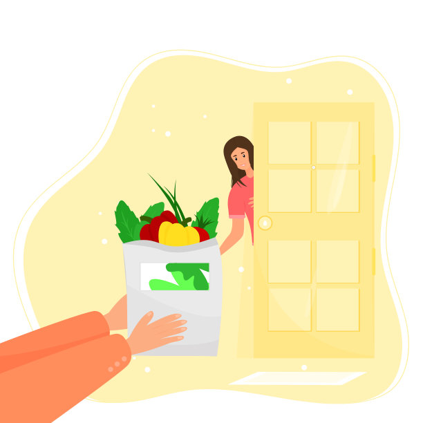 女人在房子门口遇到了信使。安全或免费的杂货店送货上门图片下载