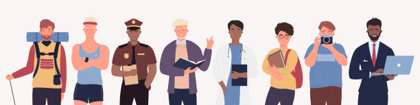 不同职业和职业设置的男性性格、专业工作者图片下载