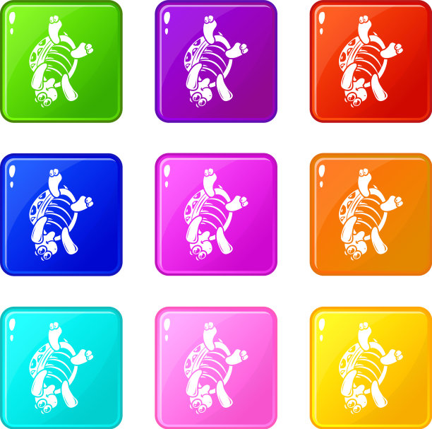 海龟头部图标设置9个颜色集合图片下载