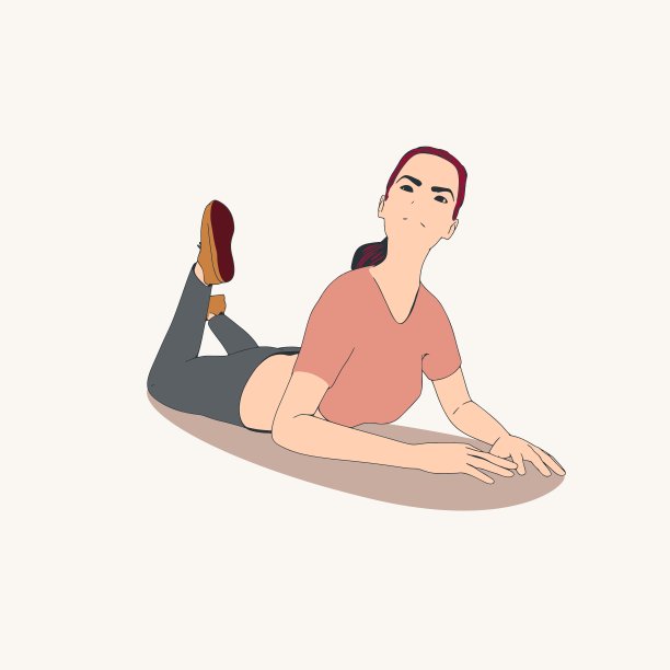 说谎的女人。运动女孩插图。休闲运动服——t恤、马裤和运动鞋。穿着运动服的年轻女子。运动时尚女孩轮廓在城市休闲风格。图片下载