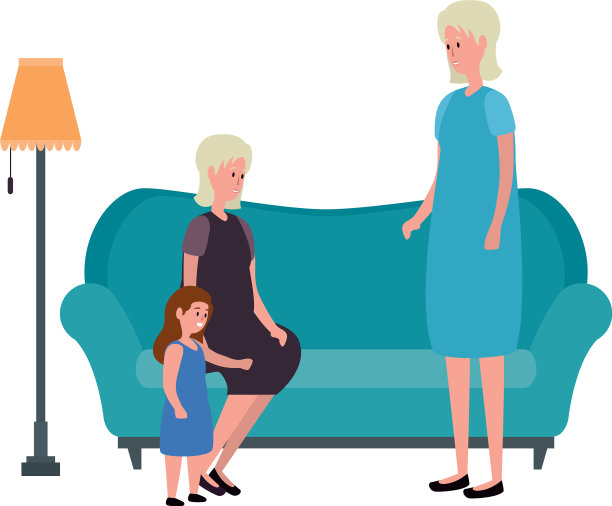 可爱的祖母和孙女坐在沙发上图片下载