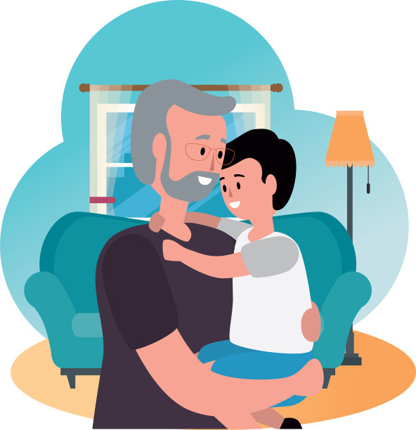 可爱的爷爷和孙子坐在沙发上图片下载