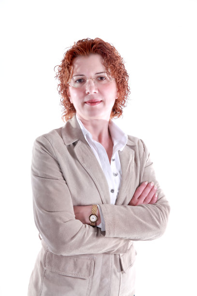 卷曲的红头发白色的商人肖像在白色的背景图片下载