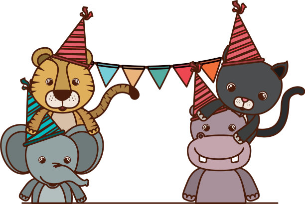 卡片庆祝与动物在白色图片下载