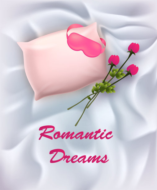 带眼罩的枕头和玫瑰花束图片下载