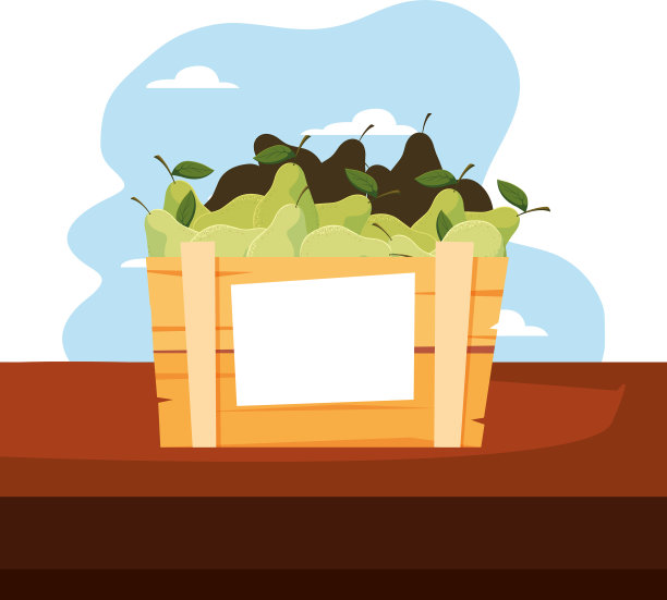 梨子、新鲜水果装在木筐里图片下载