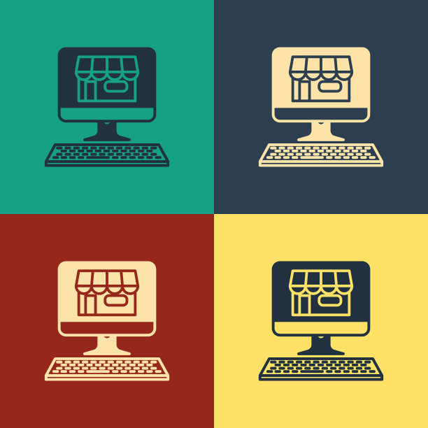 彩色购物大楼屏幕上的电脑图标图片下载