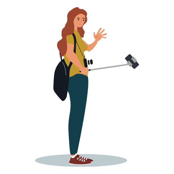 微笑的年轻女孩背着背包站着图片下载